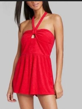 Wild Fable - Keyhole Red Terry Halter Romper - Open Back size XXL NEW